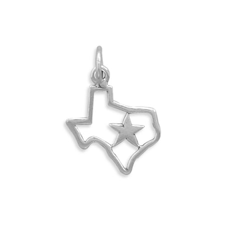State of Texas with Star Charm Polished Sterling Silver - Made in the USA