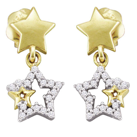 Diamond Star Dangle Earrings 1/10 ctw 10k Yellow Gold