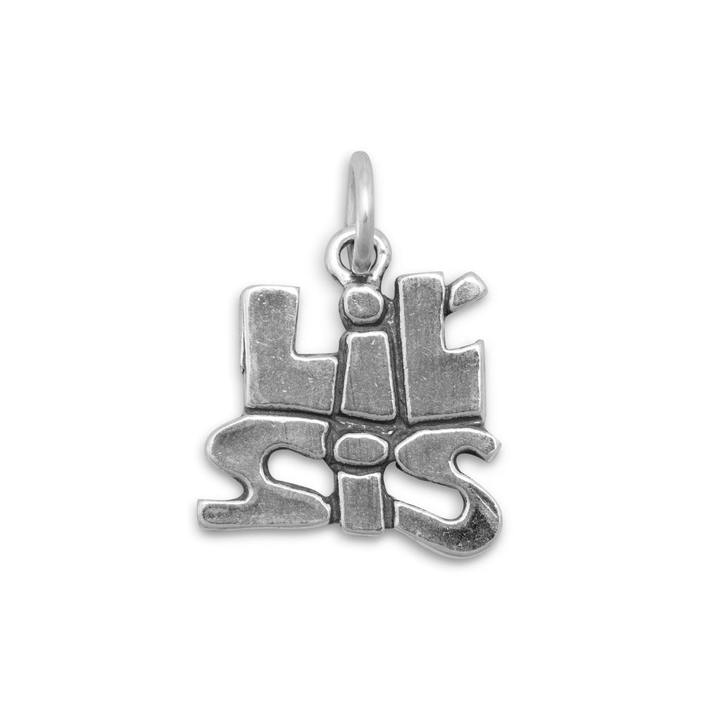 Lil Sis Little Sister Charm Sterling Silver, Made in the USA