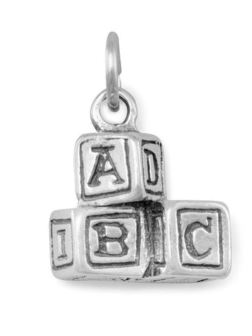 ABC Blocks Charm Sterling Silver, Made in the USA
