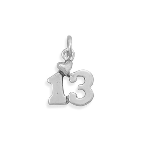 Just Turned Teen Heart Number 13 Charm Sterling Silver, Made in the USA