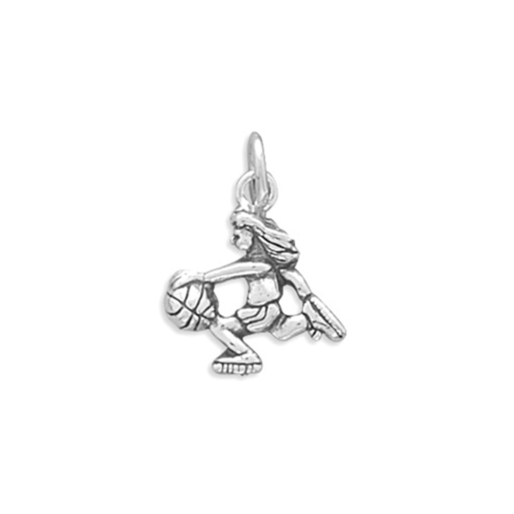 Girl Basketball Player Charm Pendant Sterling Silver, Made in the USA