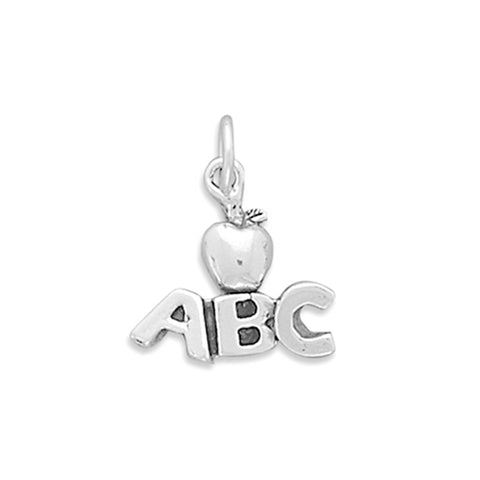 ABC with Apple Sterling Silver Charm, Made in the USA