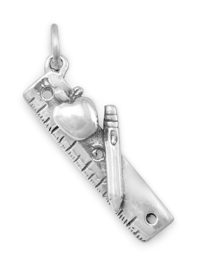 Ruler with Apple Sterling Silver Charm - Made in the USA