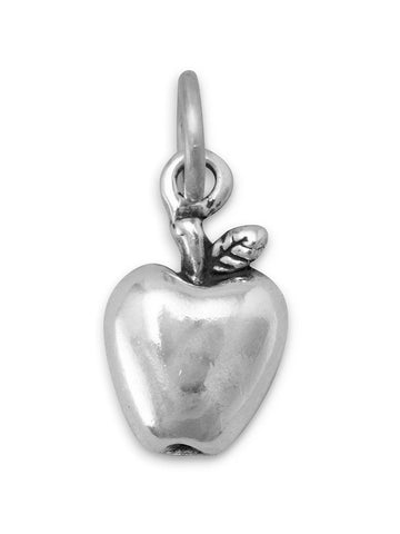 3-D Sterling Silver Polished Apple Charm, Made in the USA