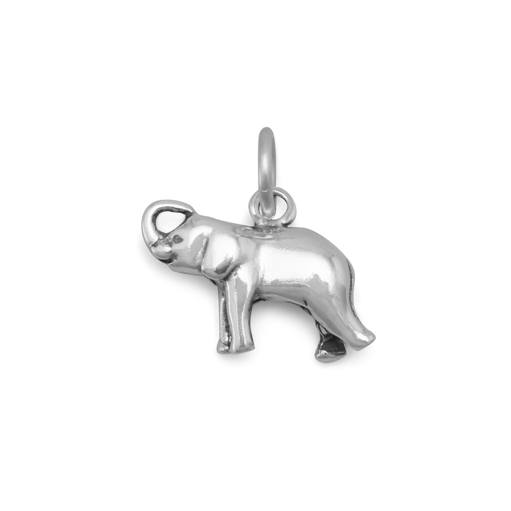 Small Elephant Charm Polished Sterling Silver, Made in the USA