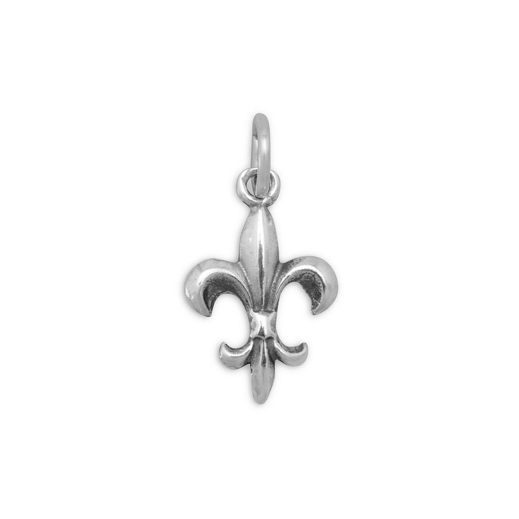 Fleur-de-lis Versant Sterling Silver Charm Pendant Sterling Silver, Made in the USA