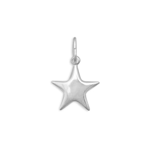 Star Charm Puffed Polished Sterling Silver