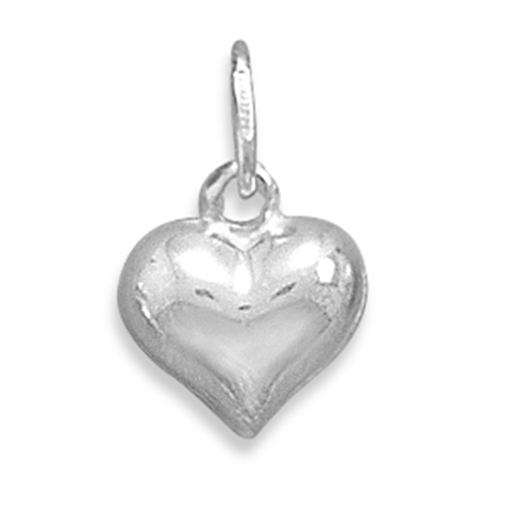 Puffed 3D Heart Charm Sterling Silver