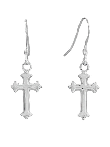 Small Polished Cross Dangle Earrings with Fleuree Sterling Silver Small Polished Cross Dangle Earrings with Fleuree Sterling Silver