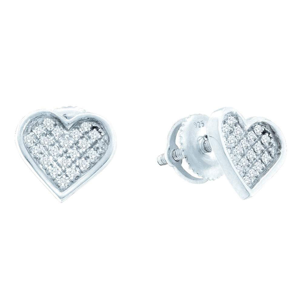 Diamond Heart Stud Earrings 1/10 ctw Nontarnish Sterling Silver