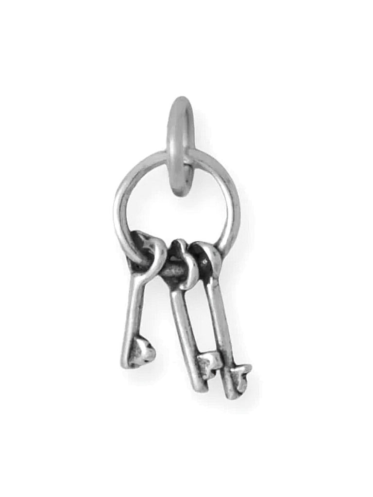 Key Ring Charm with Three Heart Skeleton Keys to My Heart Sterling Silver