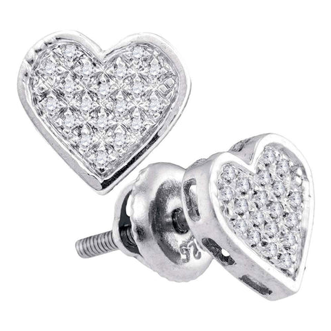 Sterling Silver  Round Diamond Heart Cluster Screwback Stud Earrings 1/10 ctw