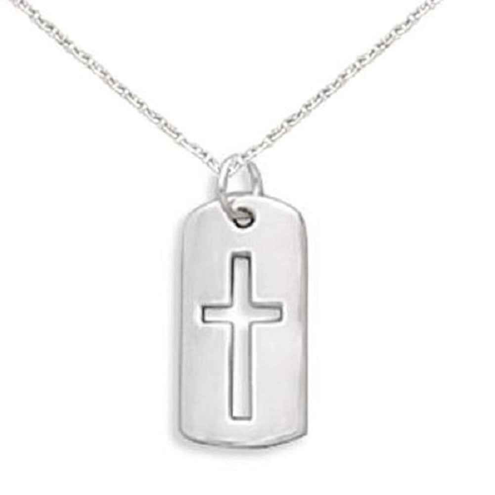 Cross Necklace with Cut Out Tag Sterling Silver, Includes Chain