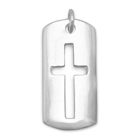 Cross Tag with Cut Out Pendant Sterling Silver, Pendant Only
