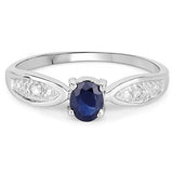 White Topaz and Genuine Blue Sapphire Ring Rhodium on Silver, 0.41 carat