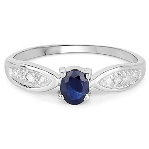 White Topaz and Genuine Blue Sapphire Ring Rhodium on Silver, 0.41 carat