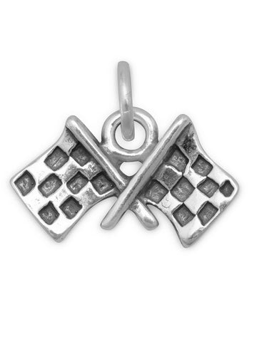 Checkered Flags Charm Racing Sterling Silver, Made in the USA