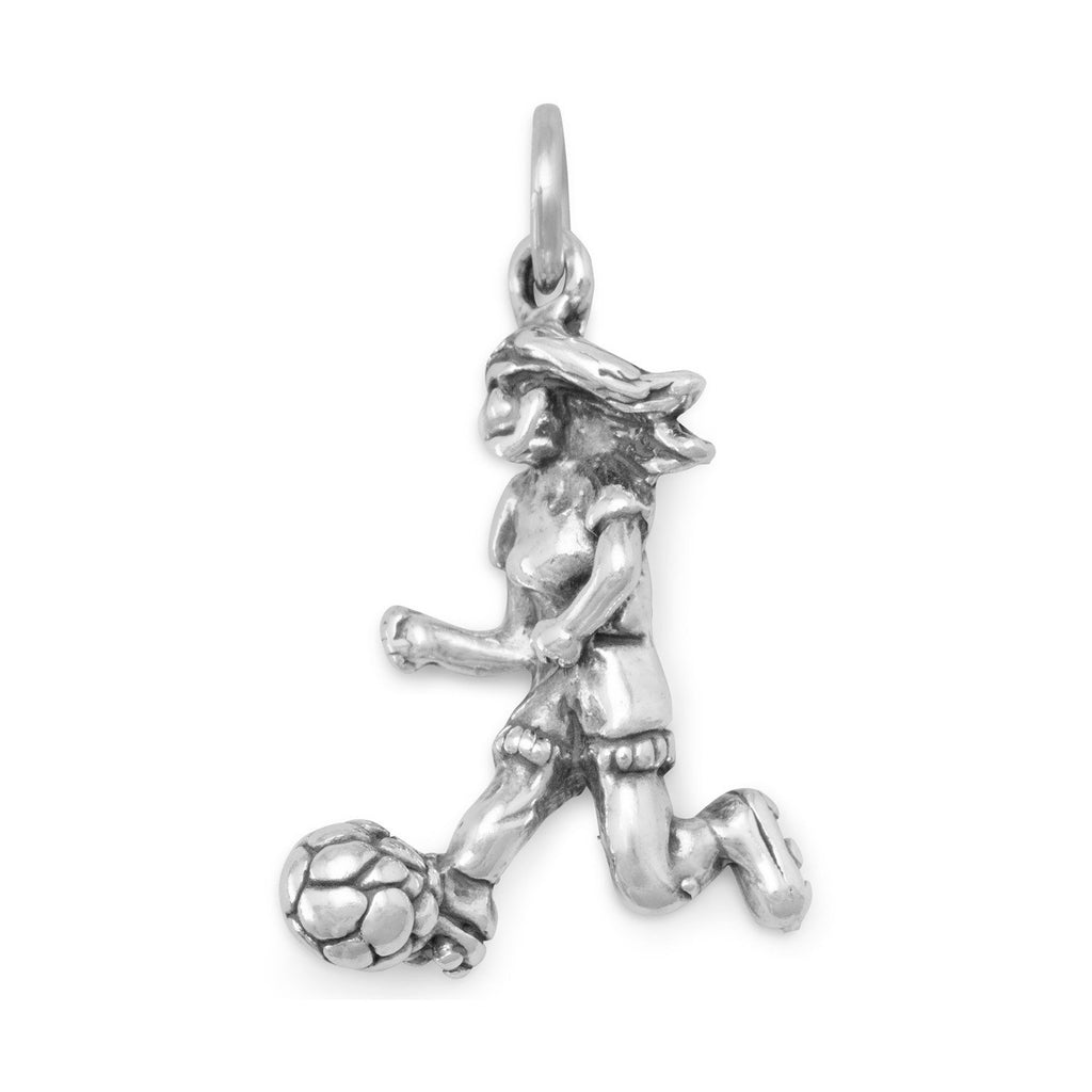 Girl Soccer Player Charm Sterling Silver, Made in the USA
