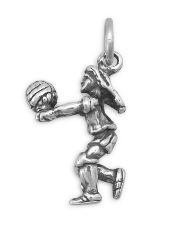 Girl Volleyball Player Charm Sterling Silver, Made in the USA