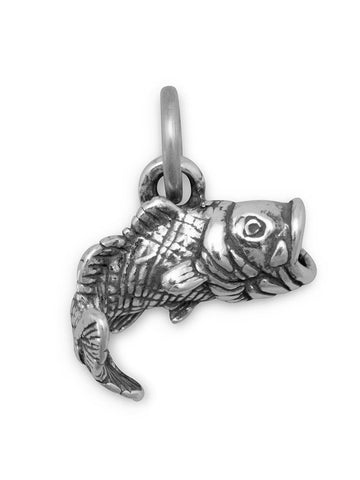 3-D Large Mouth Bass Charm Sterling Silver