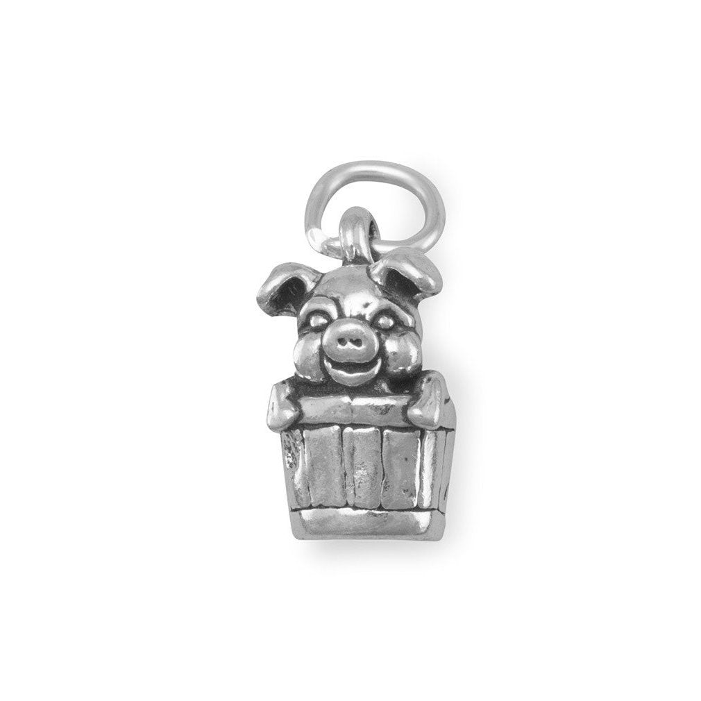 Sterling Silver Pig in Bucket Charm