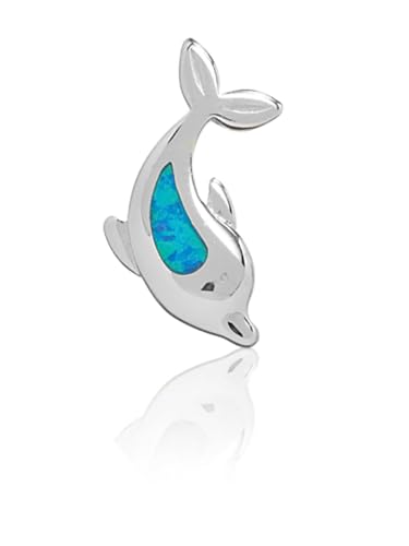 Dolphin Pendant with Simulated Blue Opal Inlay Sterling Silver