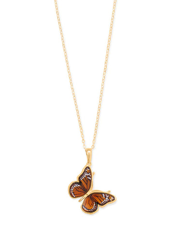 24k Gold-plated Butterfly Baltic Amber Pendant with Chain