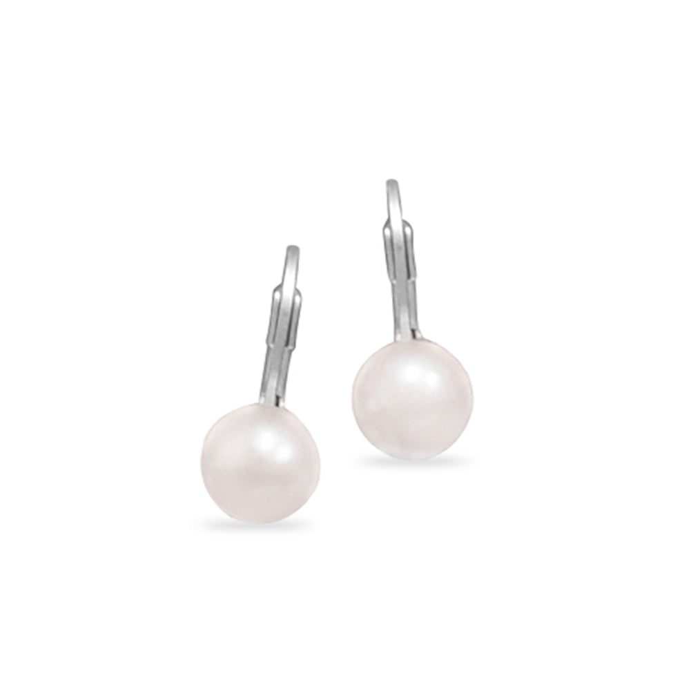 Cultured Freshwater White Pearl on Leverback Earrings Sterling Silver
