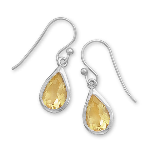 Yellow Citrine Faceted Pear-shaped Teardrop Sterling Silver Earrings
