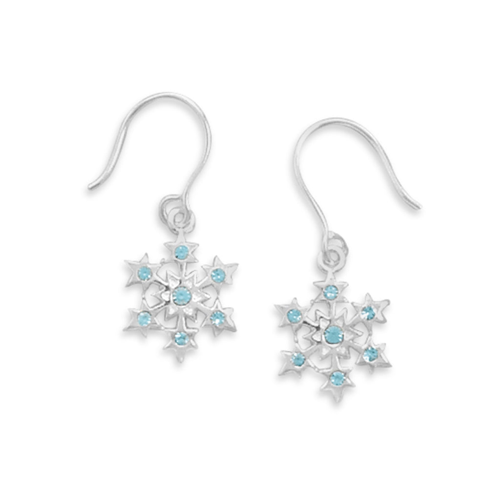 Small Snowflake with Blue Crystal Earrings Sterling Silver