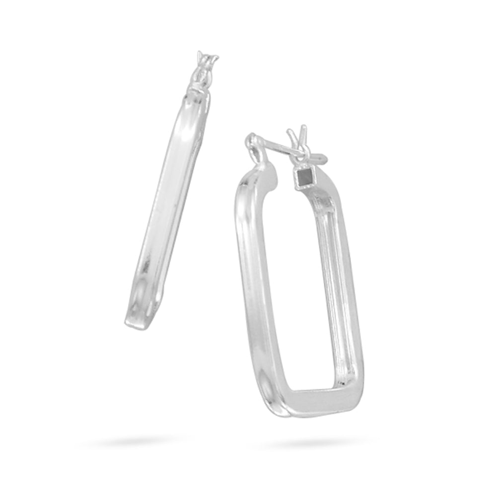 Small Square Shaped Square Tube Post Hoop Earrings Sterling Silver