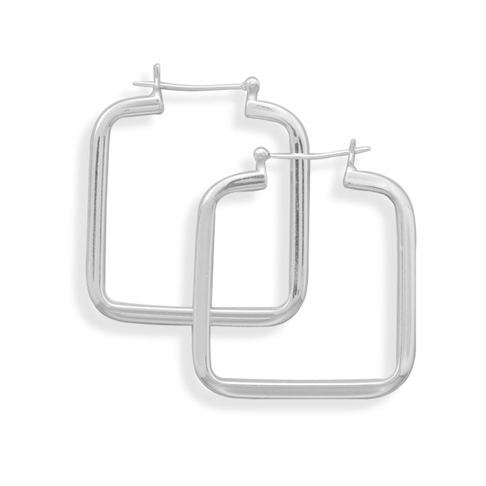 Large Square Shape Square Tube Hoop Earrings with Snap Posts