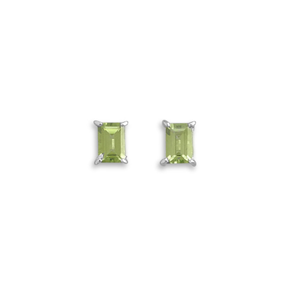 Green Peridot Post Stud Earrings Sterling Silver 6mm