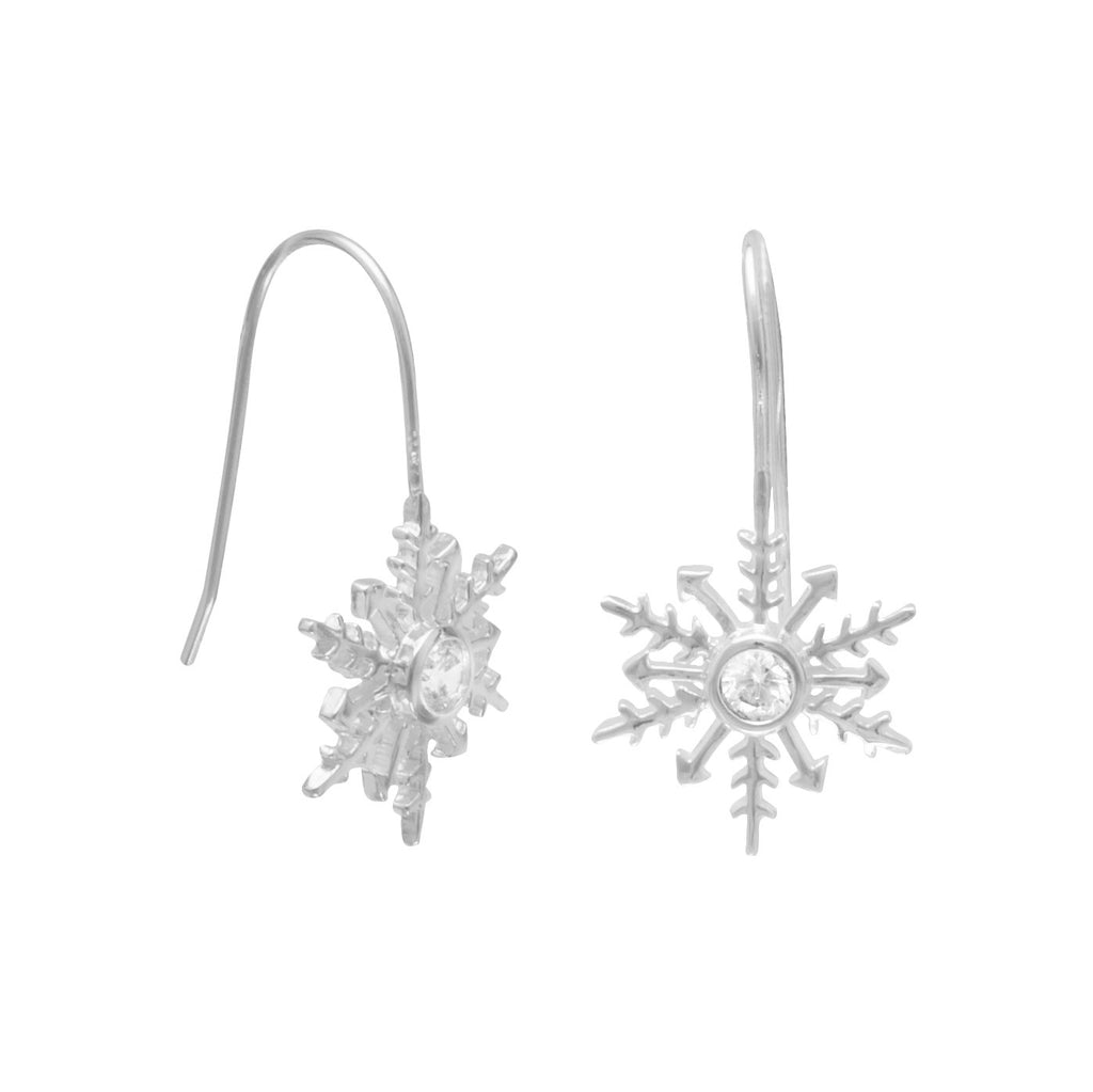Snowflake Earrings Cubic Zirconia Polished Sterling Silver