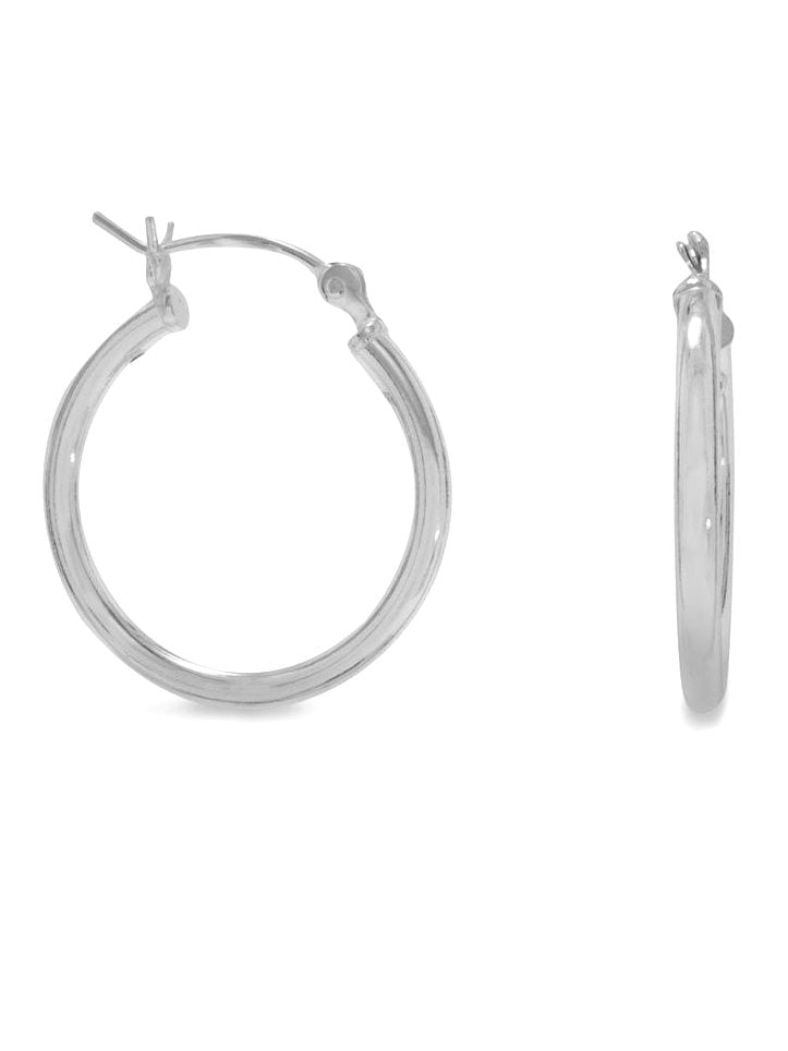 Small 2x20mm Round Tube Sterling Silver Hoop Earrings