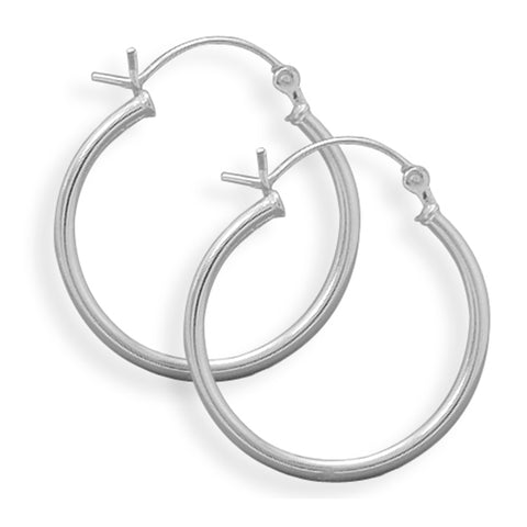 Medium Small Round Tube Sterling Silver Hoop Earrings 24mm Diameter