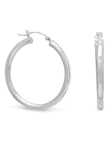 Large 3mm Round Tube Sterling Silver Hoop Earrings