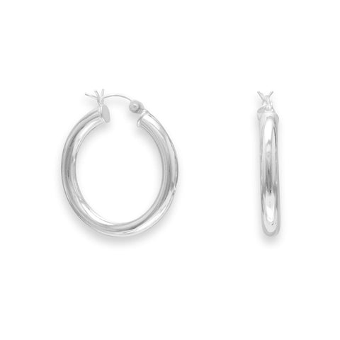 Medium Round Tube Sterling Silver Hoop Earrings