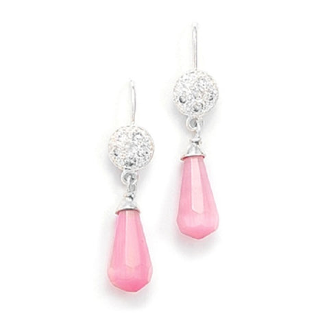 Pink Drop Pave Cubic Zirconia with Cats Eye Briolette Earrings Sterling Silver