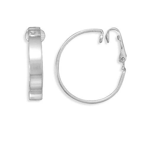 Flat Hoop Clip On Sterling Silver Polished Earrings