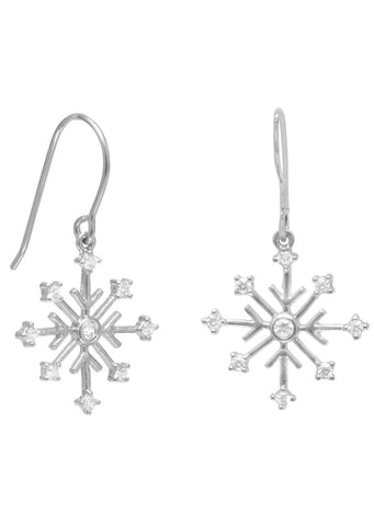 Snowflake Earrings with 9 Icy Cubic Zirconia Rhodium on Sterling Silver