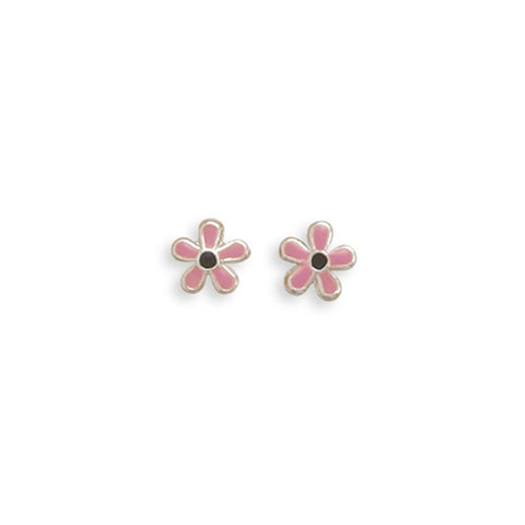 Pink and Black Sterling Silver Daisy Flower Earrings 6mm Diameter