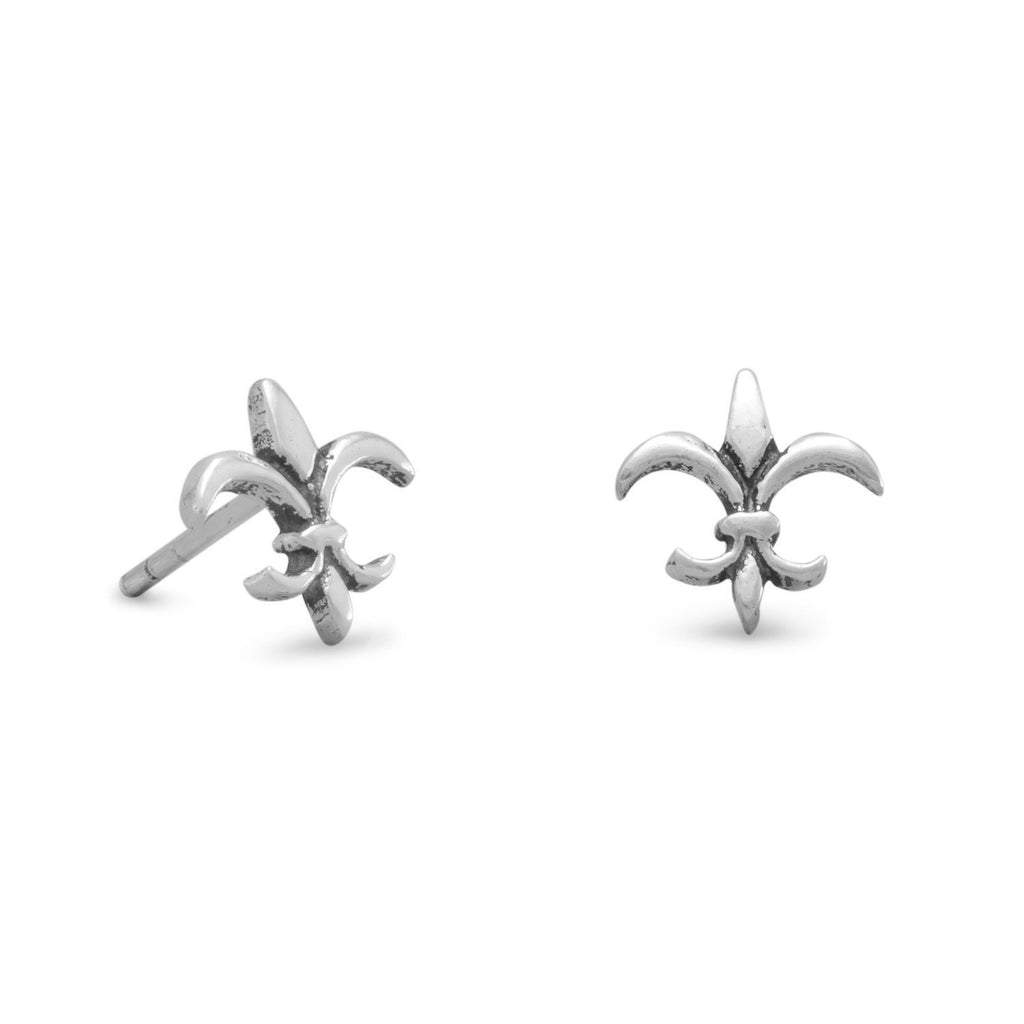 Small Fleur-de-lis Post Stud Earrings Antique Finish Sterling Silver