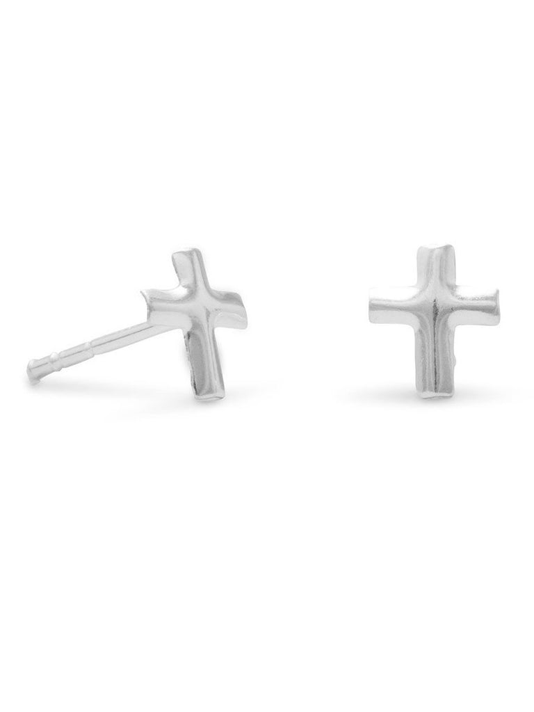 Extra Small Polished Cross Sterling Silver Post Stud Earrings