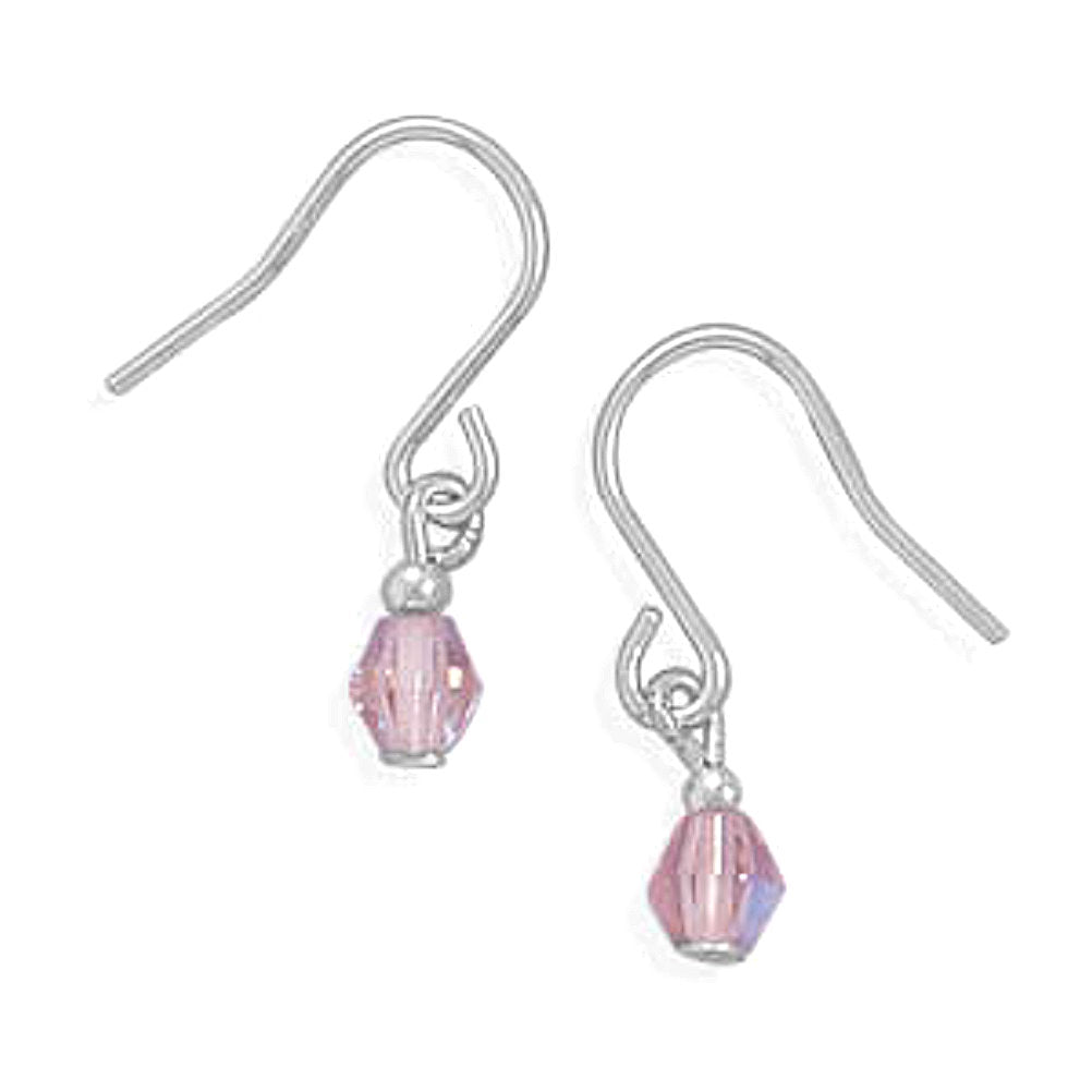 Pink Czech Glass Sterling Silver Dangle Earrings