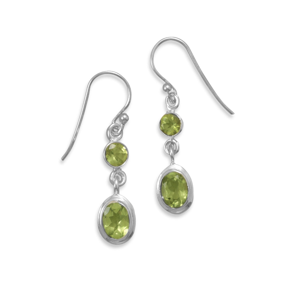Round and Oval Peridot Earrings 2-stone Polished Sterling Silver