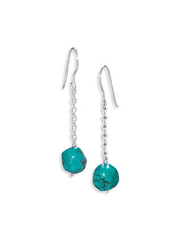 Reconstituted Turquoise Nugget Earrings Chain Drop Sterling Silver
