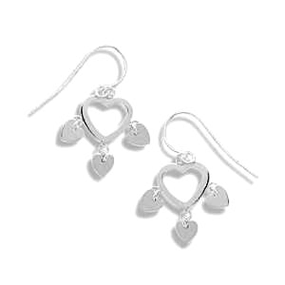 Heart Earrings with Charm Dangle Sterling Silver