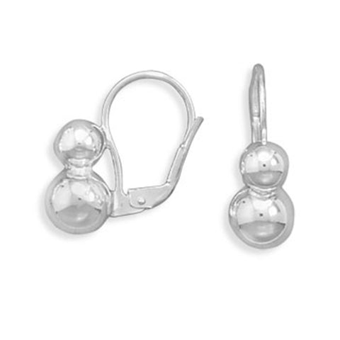 Solid Sterling Silver Two Bead Lever Back Earrings